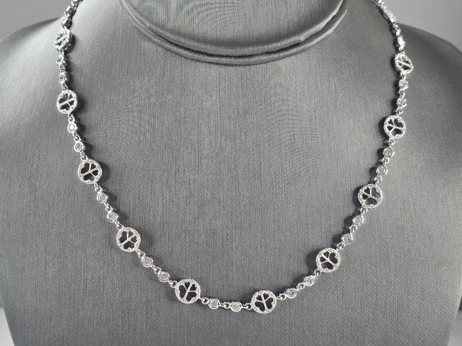 Womens Sterling Silver CZ Peace Symbol Necklace (1 of 4)