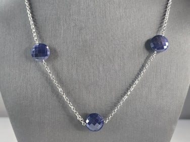 Womens Sterling Silver Natural Sapphire Necklace