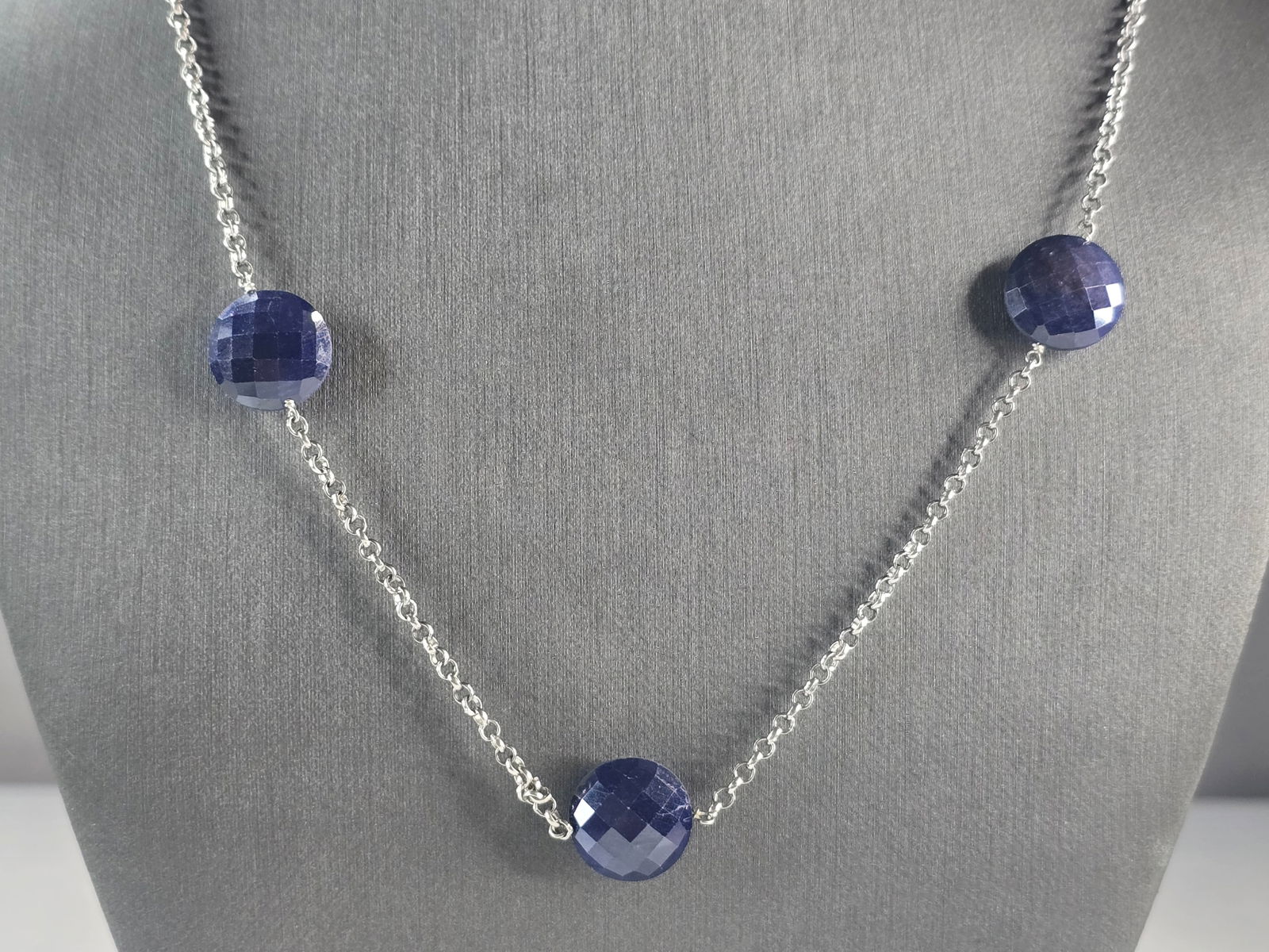 Womens Sterling Silver Natural Sapphire Necklace (1 of 4)