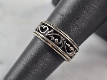 Womens Vintage Estate Sterling Silver Filigree Band Ring