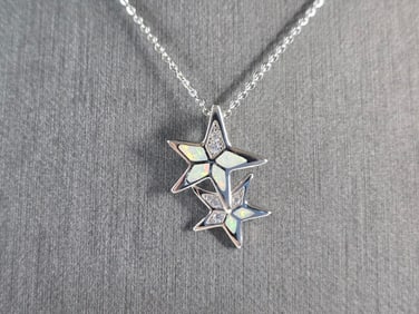 Womens Sterling Silver Opal Star Pendant Necklace