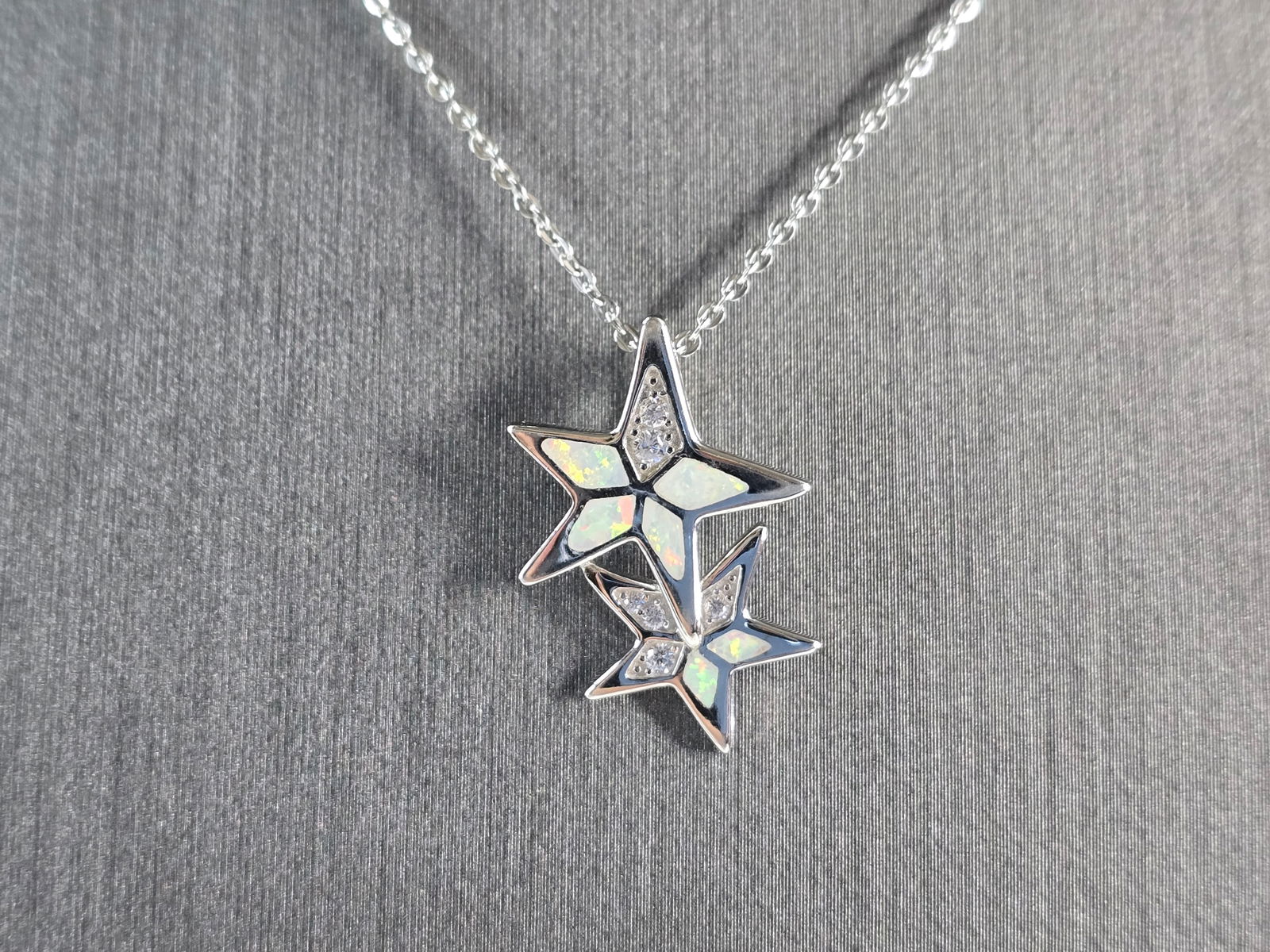 Womens Sterling Silver Opal Star Pendant Necklace (1 of 4)