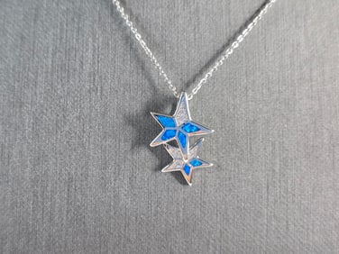 Womens Sterling Silver Blue Opal Star Pendant Necklace