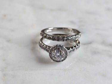 Womens Vintage Estate 14K White Gold Diamond Ring Set