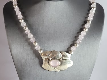 Womens Vintage Carol Felley Sterling Silver Floral Pendant Necklace