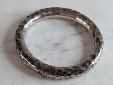 Womens Vintage Estate Sterling Silver Hammered Modernist Bracelet