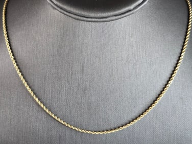 Womens Vintage Estate 14K Yellow Gold Rope Chain Necklace