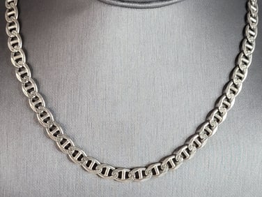 Mens Vintage Estate Sterling Silver Reversible Chain Link Necklace
