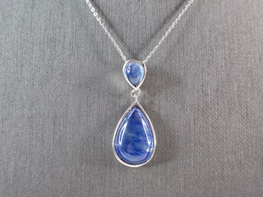 Womens Estate Sterling Silver Blue Cabochon Pendant Necklace