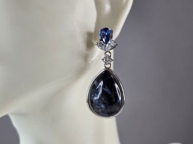 Pr Womens Sterling Silver Sodalite Dangle Earrings