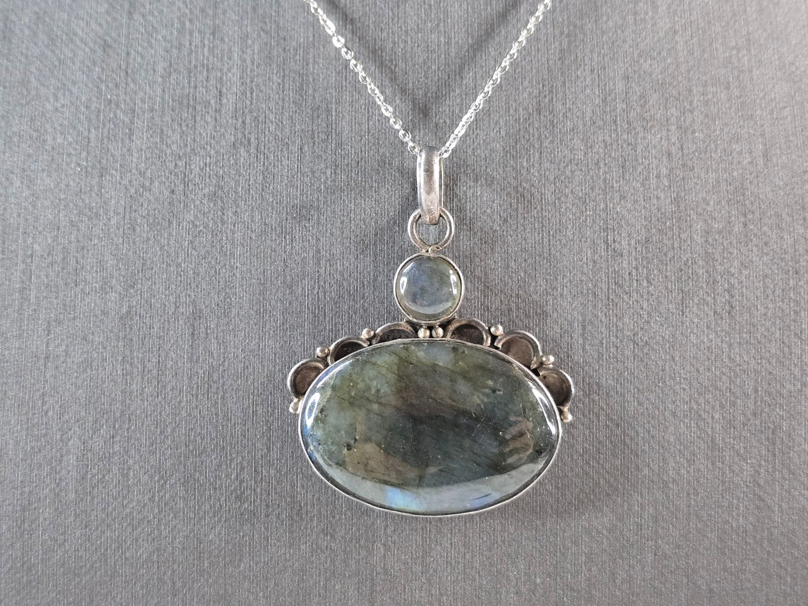 Womens Estate Sterling Silver Labradorite Moonstone Pendant Necklace (1 of 4)