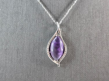 Womens Estate Sterling Silver Amethyst Pendant Necklace