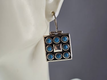 Womens Estate Sterling Silver Southwestern Turquoise Earrings