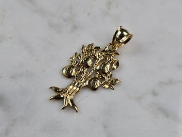 Womens Vintage Estate 10K Yellow Gold Money Tree Pendant