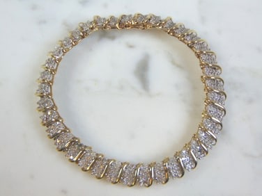 Womens Vintage Estate 14K Yellow Gold Diamond Bracelet