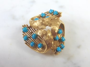 Womens Vintage Estate 14k Gold Turquoise Pendant