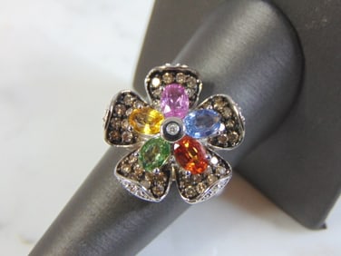Womens Vintage Estate 14K Gold Diamond Flower Ring