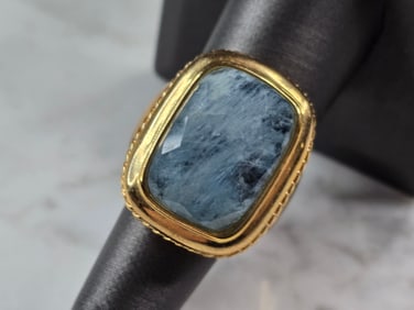 Womens Estate Sterling Silver Gold Tone Natural Aquamarine Ring