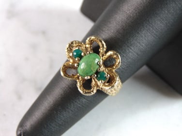 Womens Vintage Estate 14K Yellow Gold Flower Ring