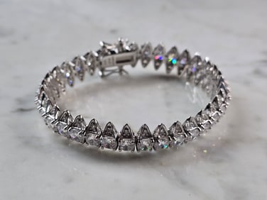 Womens Vintage Estate Sterling Silver CZ Art Deco Style Bracelet