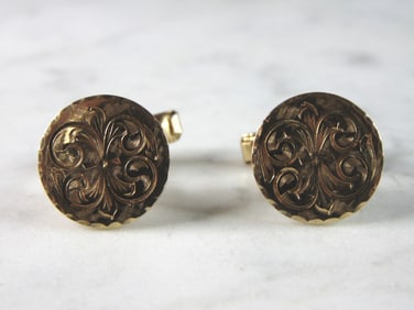 Mens Vintage Estate 14k Yellow Gold Fleur-de-lis Cufflinks
