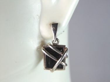 Womens Vintage Estate Sterling Silver Onyx Earrings