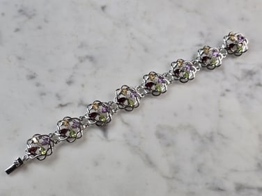 Womens Vintage Estate Sterling Silver Floral Bracelet