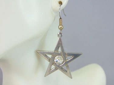 Womens Vintage Estate Sterling Silver CZ Star Earrings