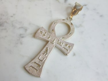 Sterling Silver Egyptian Hieroglyphics Cross Pendant