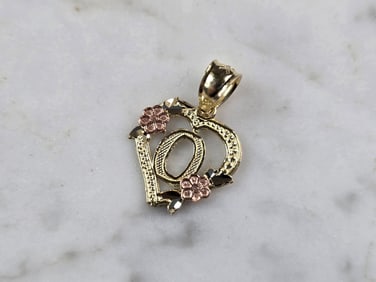 Womens 10K Yellow & Rose Gold Initial Letter " 0 "  Heart Pendant