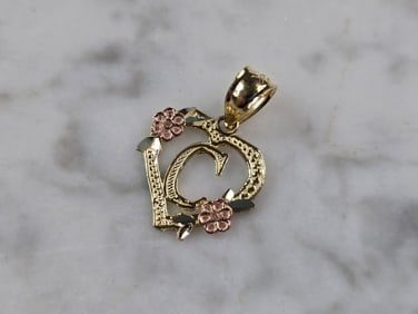 Womens 10K Yellow & Rose Gold Initial Letter " C "  Heart Pendant