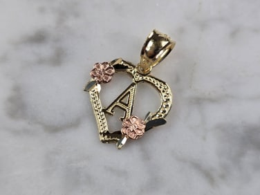 Womens 10K Yellow & Rose Gold Initial Letter " A "  Heart Pendant