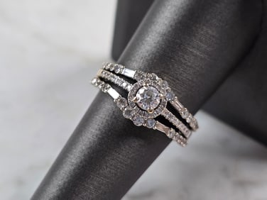 Womens Vintage Estate 14K & 18K White Gold Diamond Ring Set