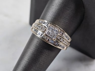 Womens Vintage Estate 14K White Gold Diamond Ring