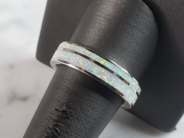 Unisex Sterling Silver Modernist Opal Ring