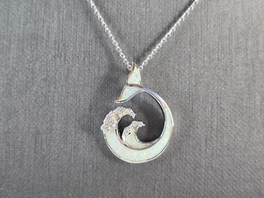 Womens Sterling Silver Opal Modernist Whale Pendant Necklace