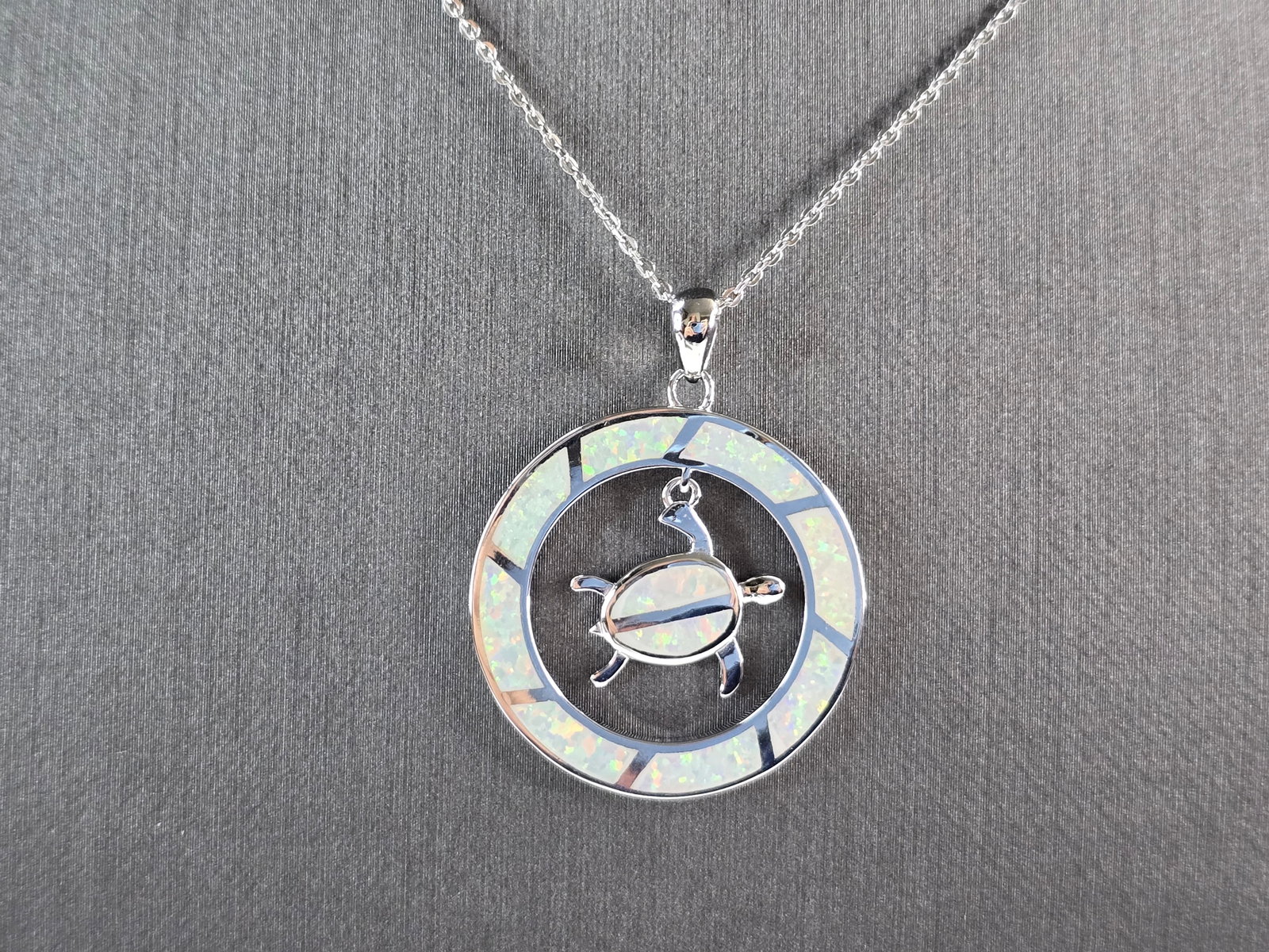 Womens Sterling Silver Opal Sea Turtle Pendant Necklace (1 of 4)