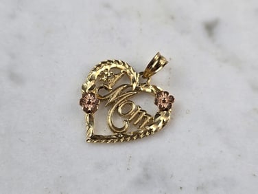 Womens Vintage Estate 14K Yellow & Rose Gold Heart Mom Pendant