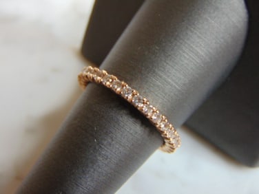Womens Vintage Estate 18K Rose Gold Ring w/ CZ Crystals