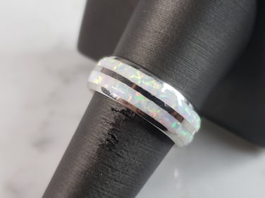 Womens Sterling Silver Modernist Opal Ring