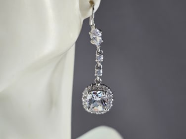 Womens Vintage Estate Sterling Silver CZ Dangle Earrings