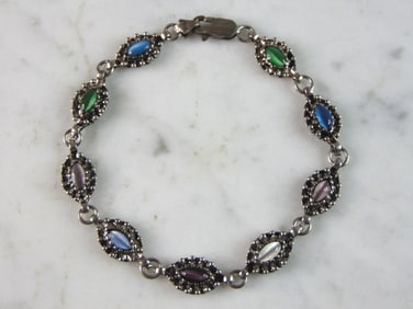 Womens Vintage Estate Sterling Silver Multi-Stone Bracelet