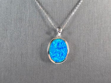 Womens Sterling Silver Blue Opal Modernist Pendant Necklace