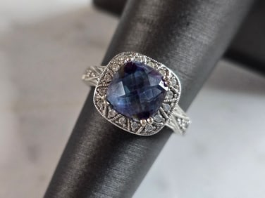 Womens Vintage Estate 14k White Gold Topaz Diamond Ring