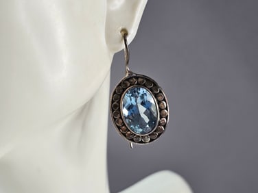 Womens Vintage Estate Sterling Silver Modernist Topaz Earrings