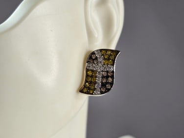 Womens Vintage Estate Sterling Silver Modernist CZ Earrings