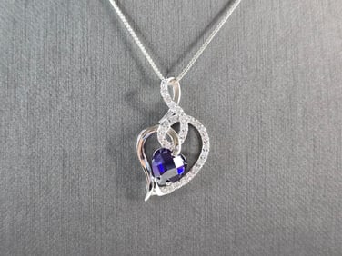 Womens Vintage Sterling Silver Heart CZ Pendant Necklace
