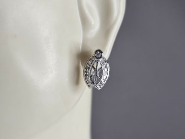 Womens Vintage Estate Sterling Silver CZ Earrings