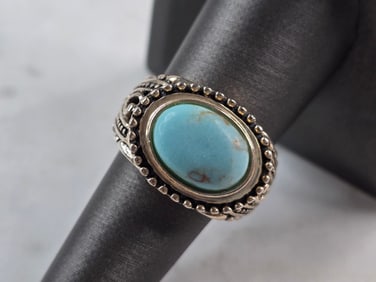 Womens Vintage Estate Sterling Silver Turquoise Ring