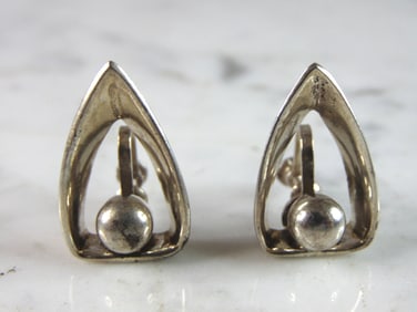 Womens Vintage Estate Sterling Silver Modernist Clamp Earrings